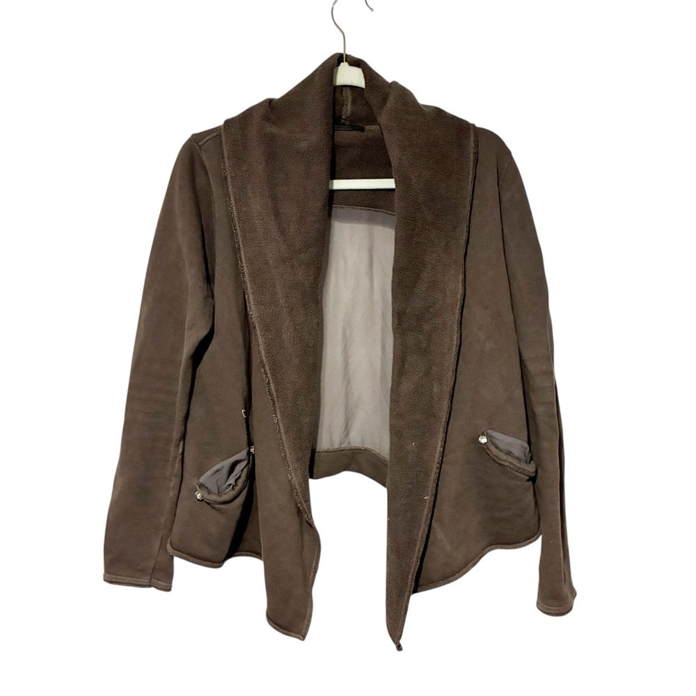 Hack Lederware Made in Italy Grey‎ Cotton Jacket Sheer Back Open Front  Medium